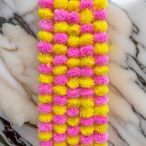 Gayatri Artificial Marigold Flower Garlands for Decoration, Yellow and Baby Pink, Pack of 5